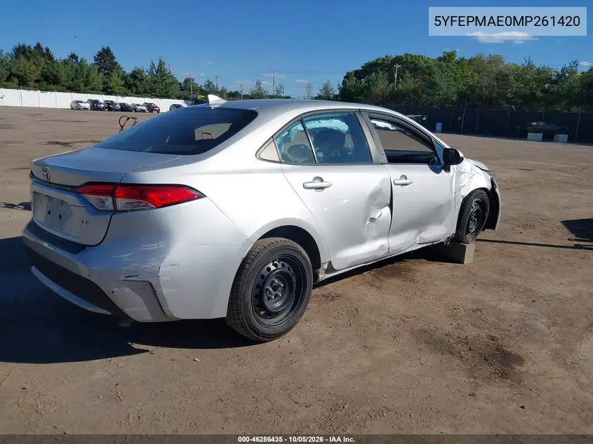 2021 TOYOTA COROLLA VIN 5YFEPMAE0MP261420 — фото 4