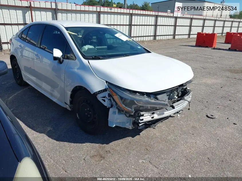 TOYOTA COROLLA 2021, VIN 5YFEPMAE5MP248534