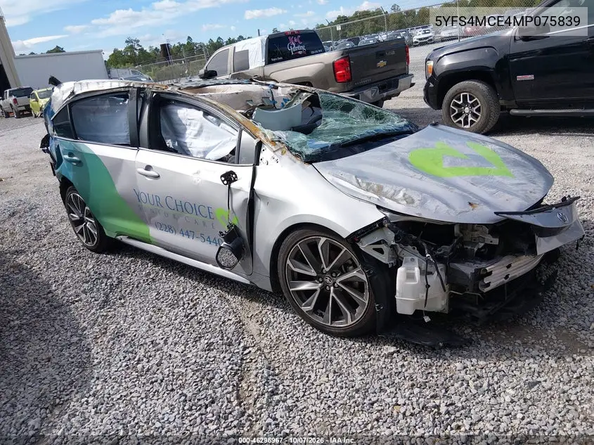 TOYOTA COROLLA 2021, VIN 5YFS4MCE4MP075839