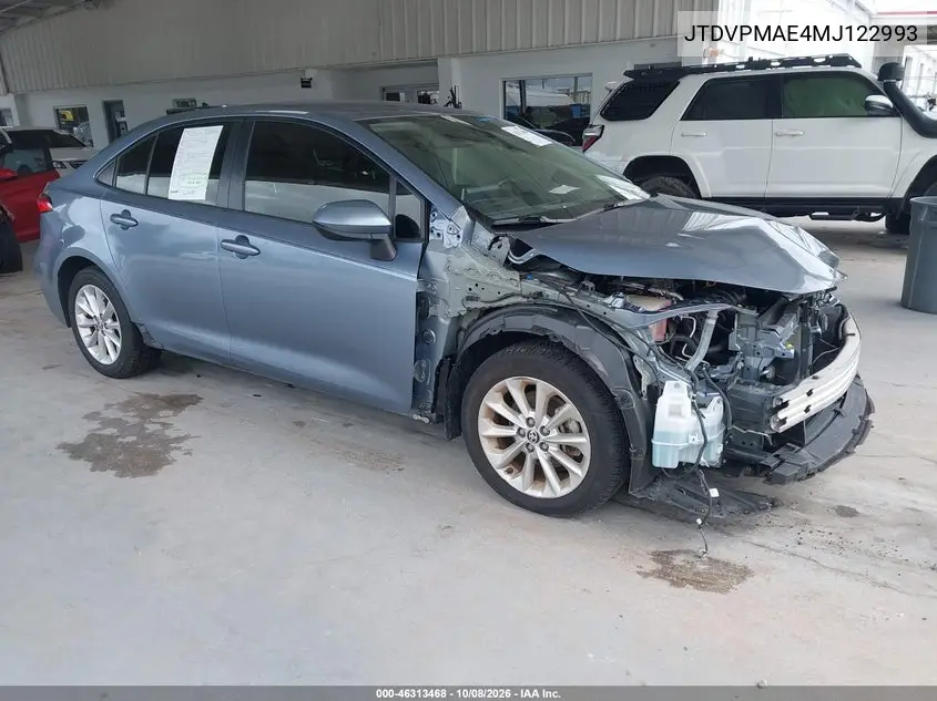TOYOTA COROLLA 2021, VIN JTDVPMAE4MJ122993