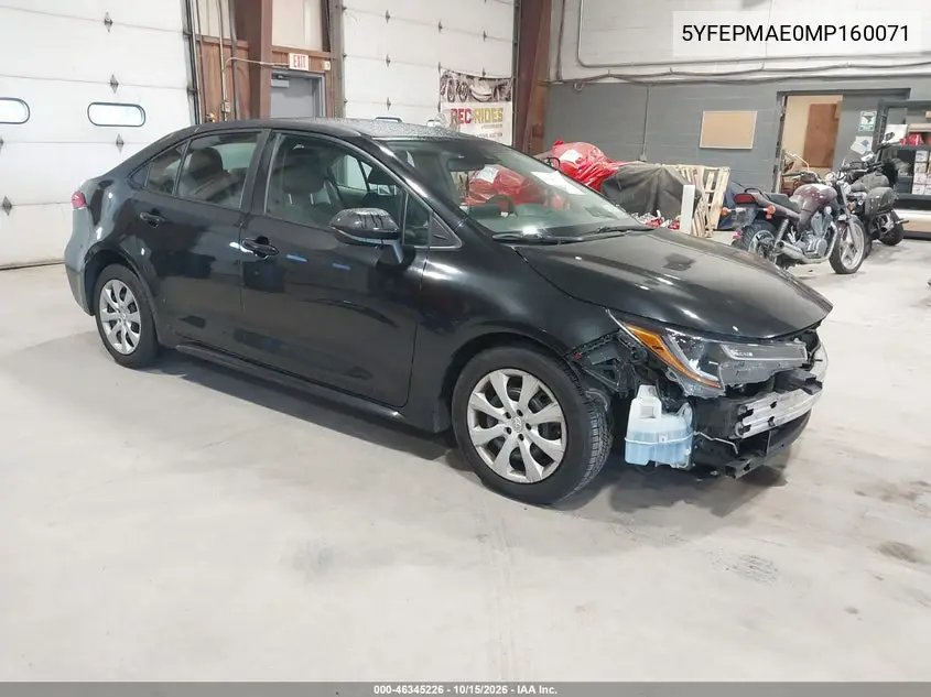 TOYOTA COROLLA 2021, VIN 5YFEPMAE0MP160071