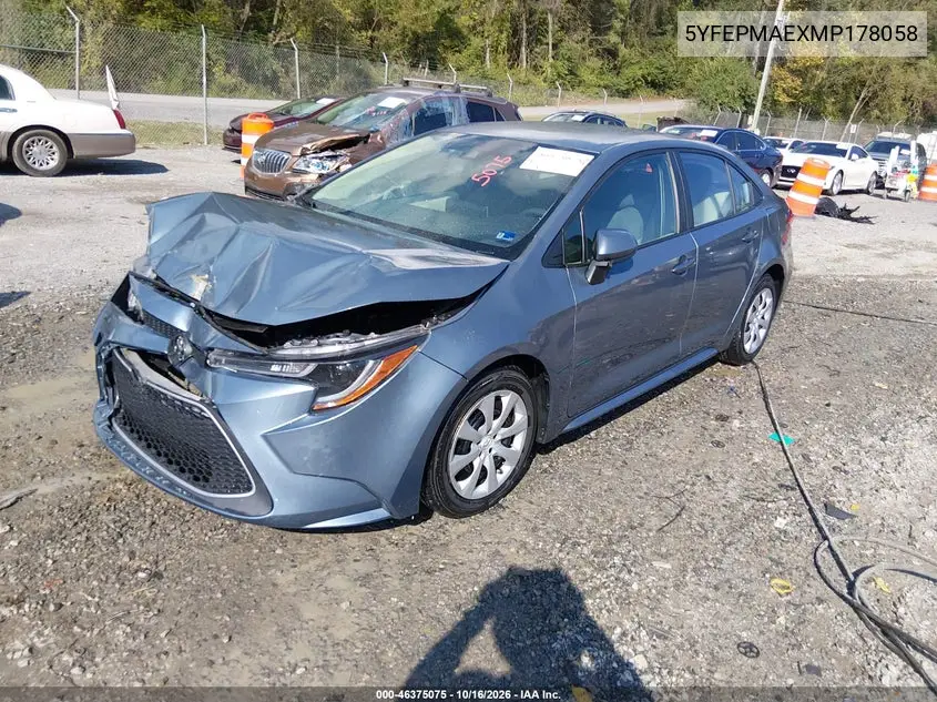 2021 TOYOTA COROLLA VIN 5YFEPMAEXMP178058 — фото 2