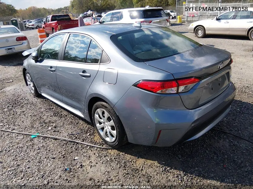 2021 TOYOTA COROLLA VIN 5YFEPMAEXMP178058 — фото 3