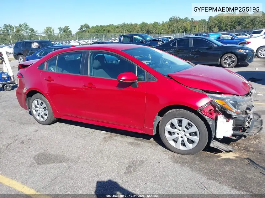 TOYOTA COROLLA 2021, VIN 5YFEPMAE0MP255195