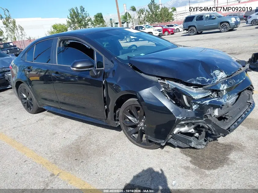TOYOTA COROLLA 2021, VIN 5YFS4MCE7MP092019