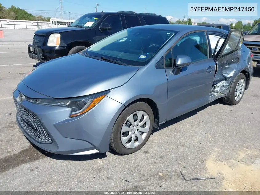 2021 TOYOTA COROLLA VIN 5YFEPMAE5MP247450 — фото 2