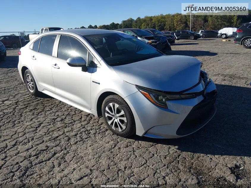 TOYOTA COROLLA 2021, VIN JTDEAMDE9MJ005360