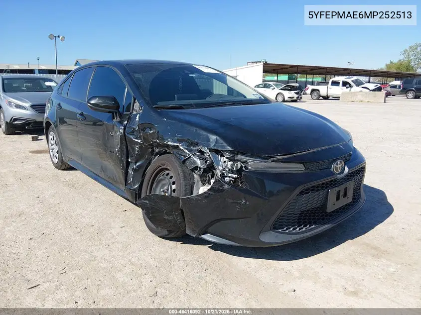 TOYOTA COROLLA 2021, VIN 5YFEPMAE6MP252513