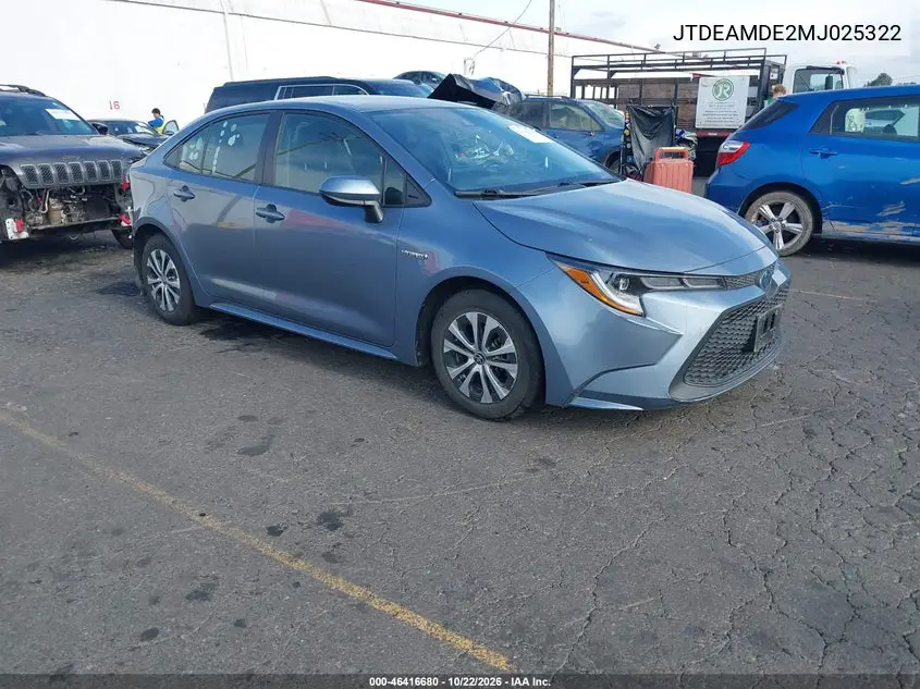 TOYOTA COROLLA 2021, VIN JTDEAMDE2MJ025322
