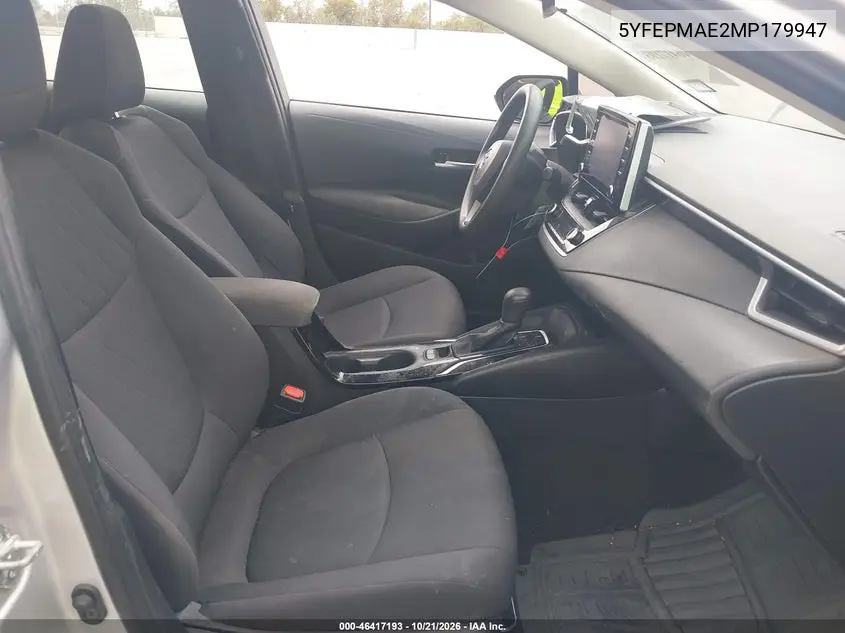 2021 TOYOTA COROLLA VIN 5YFEPMAE2MP179947 — фото 5