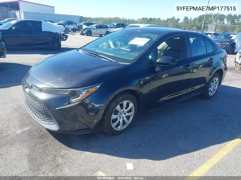 2021 TOYOTA COROLLA VIN 5YFEPMAE7MP177515 — фото 2