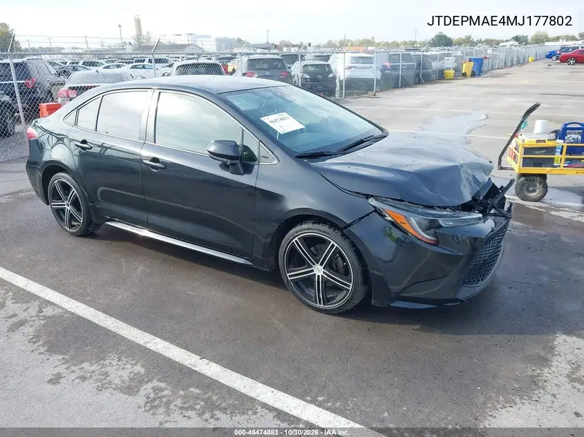 TOYOTA COROLLA 2021, VIN JTDEPMAE4MJ177802