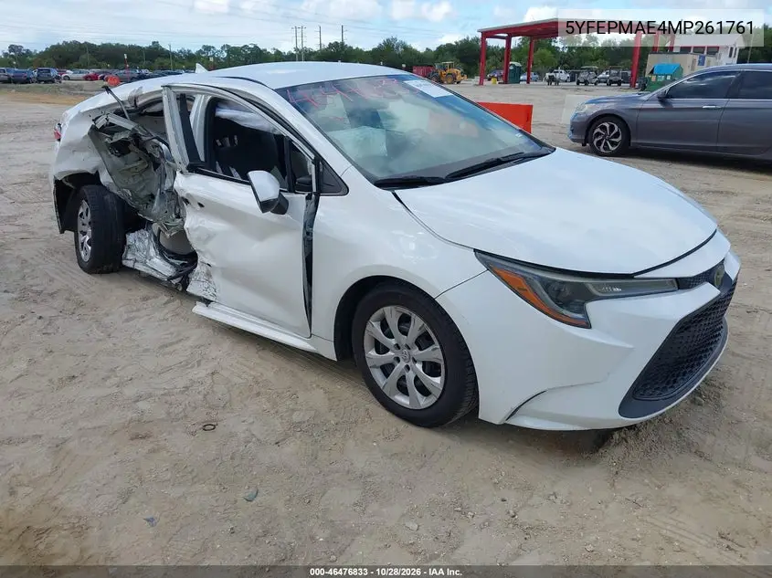TOYOTA COROLLA 2021, VIN 5YFEPMAE4MP261761