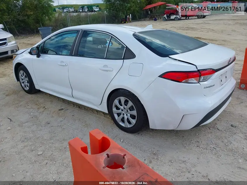 2021 TOYOTA COROLLA VIN 5YFEPMAE4MP261761 — фото 3