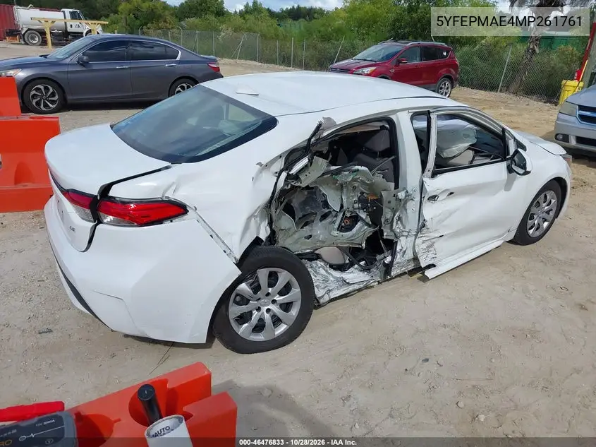 2021 TOYOTA COROLLA VIN 5YFEPMAE4MP261761 — фото 4