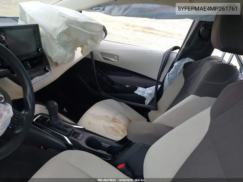 2021 TOYOTA COROLLA VIN 5YFEPMAE4MP261761 — фото 5