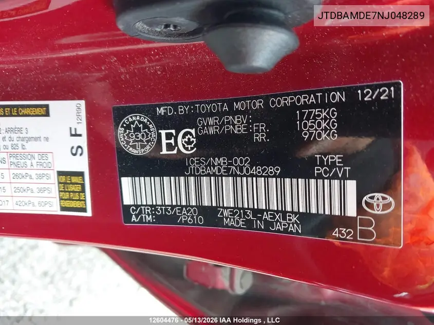 2022 TOYOTA COROLLA VIN JTDBAMDE7NJ048289 — фото 19