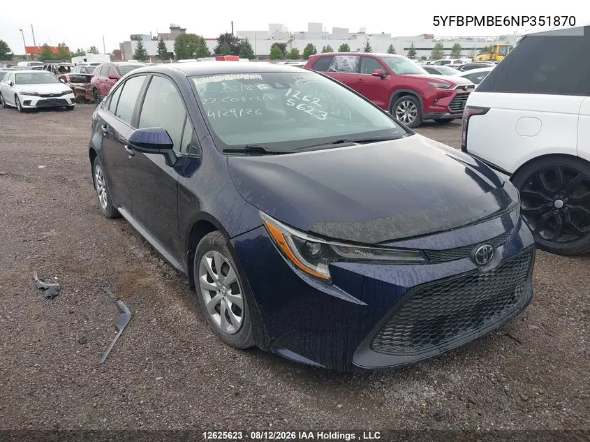TOYOTA COROLLA 2022, VIN 5YFBPMBE6NP351870