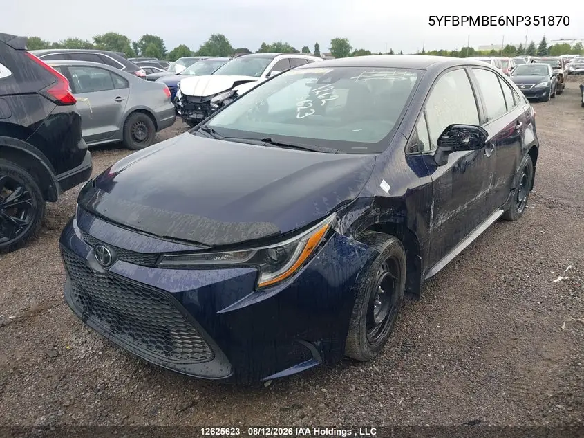 2022 TOYOTA COROLLA VIN 5YFBPMBE6NP351870 — фото 2