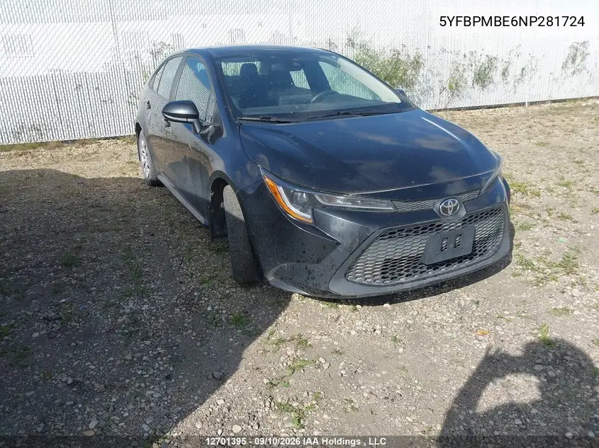 TOYOTA COROLLA 2022, VIN 5YFBPMBE6NP281724