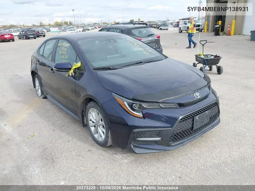 TOYOTA COROLLA 2022, VIN 5YFB4MBE8NP138931