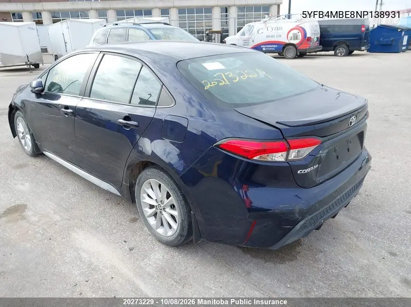 2022 TOYOTA COROLLA VIN 5YFB4MBE8NP138931 — фото 3