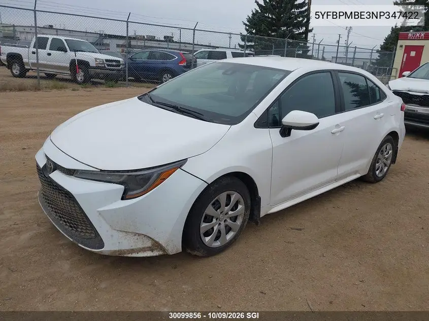 2022 TOYOTA COROLLA VIN 5YFBPMBE3NP347422 — фото 2