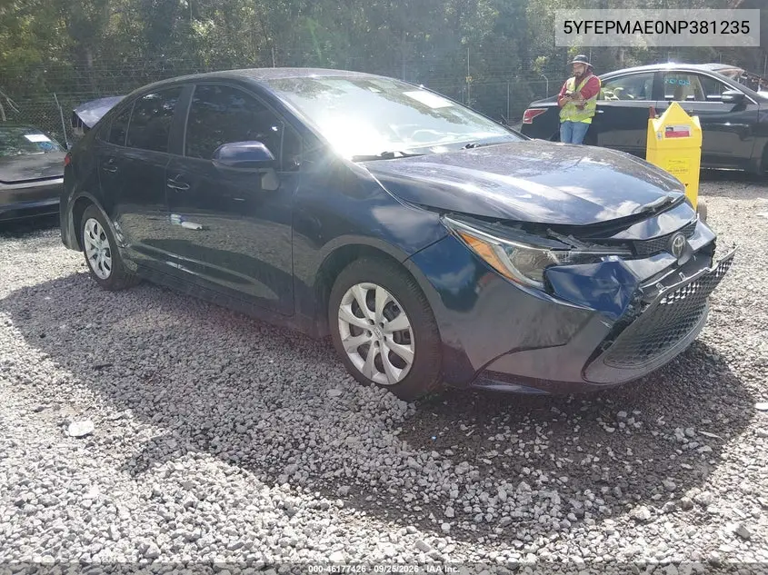 TOYOTA COROLLA 2022, VIN 5YFEPMAE0NP381235