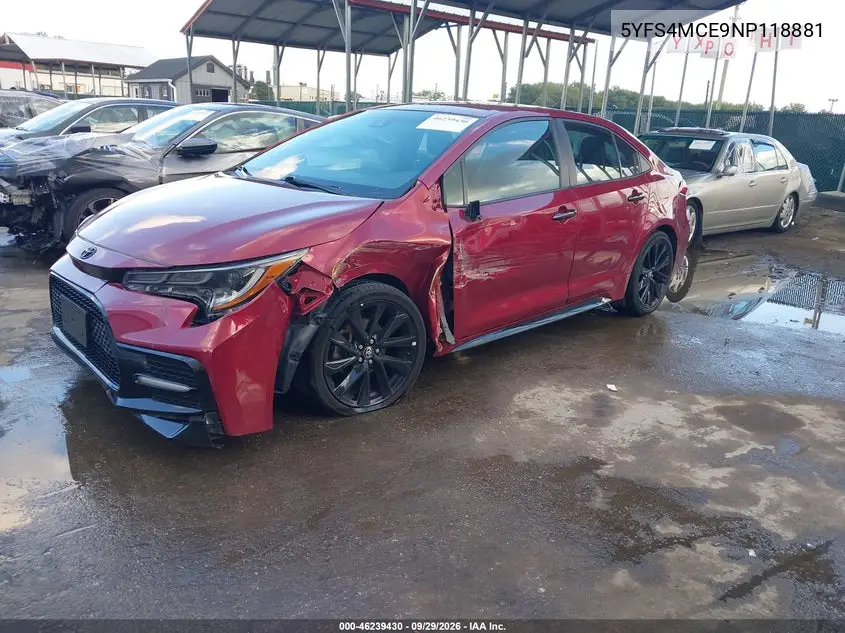 2022 TOYOTA COROLLA VIN 5YFS4MCE9NP118881 — фото 2