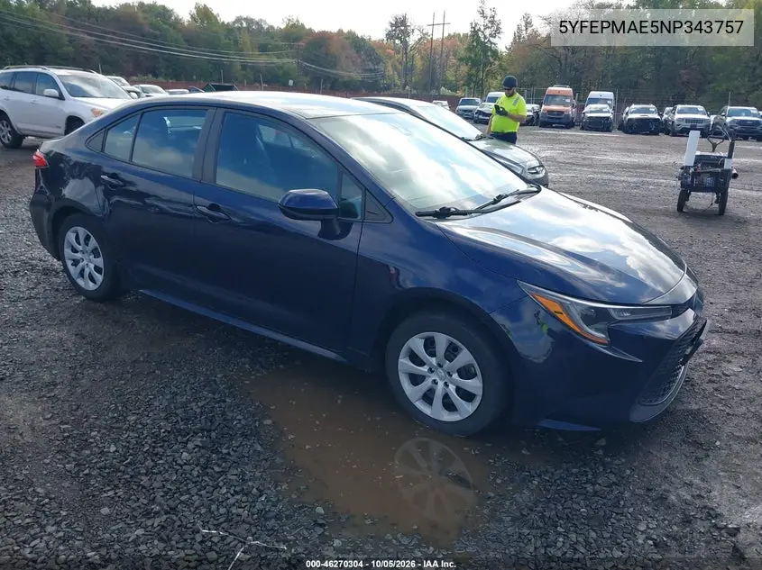 TOYOTA COROLLA 2022, VIN 5YFEPMAE5NP343757