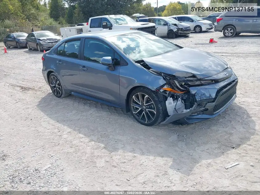 TOYOTA COROLLA 2022, VIN 5YFS4MCE9NP137155