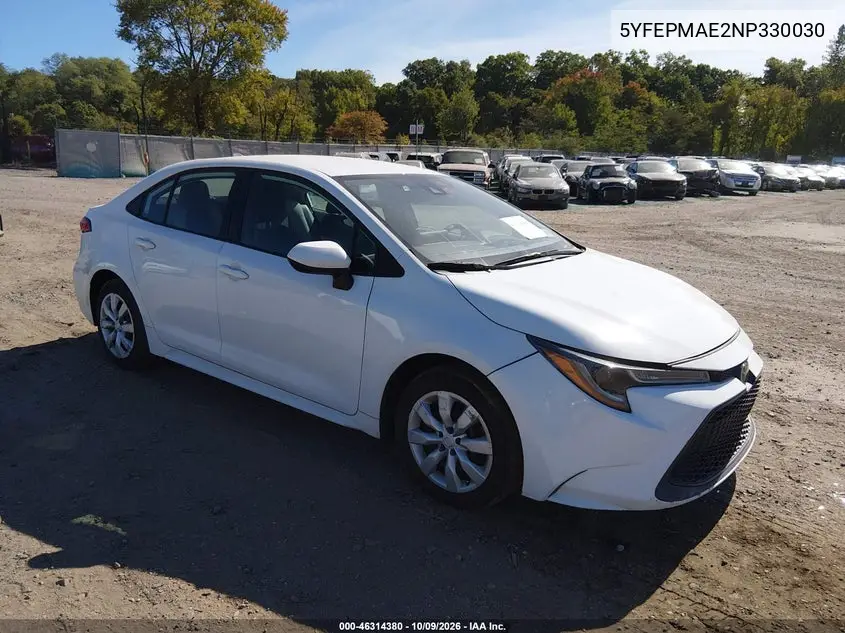 TOYOTA COROLLA 2022, VIN 5YFEPMAE2NP330030