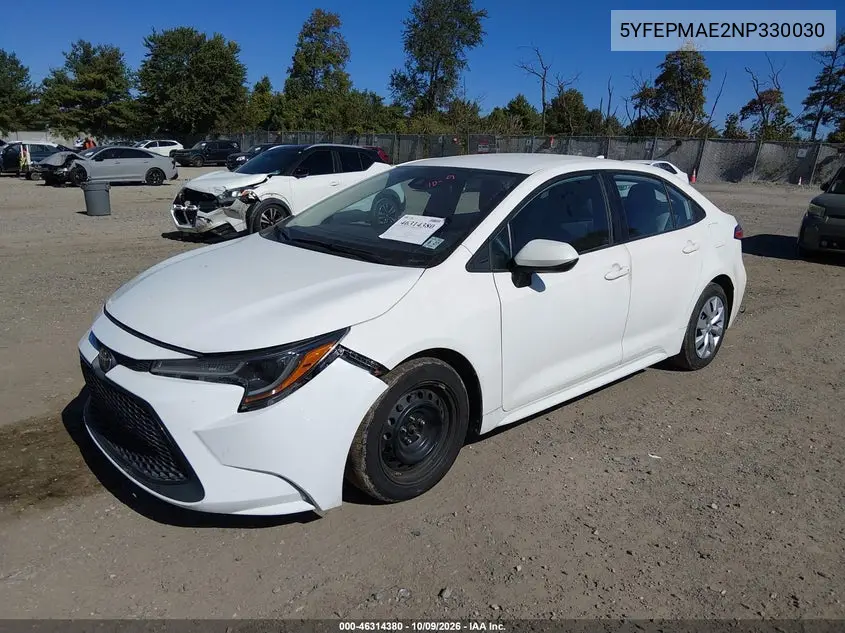2022 TOYOTA COROLLA VIN 5YFEPMAE2NP330030 — фото 2