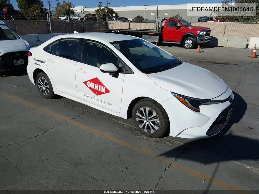 TOYOTA COROLLA 2022, VIN JTDEAMDE0N3006645