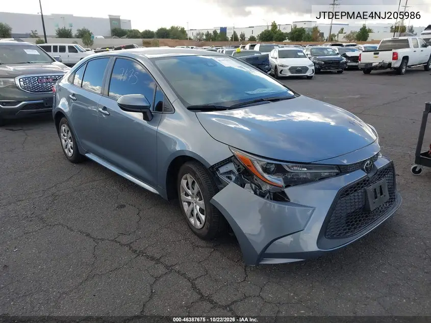 TOYOTA COROLLA 2022, VIN JTDEPMAE4NJ205986