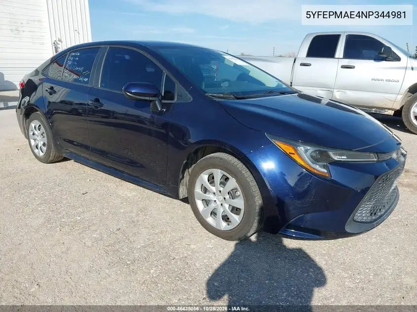 TOYOTA COROLLA 2022, VIN 5YFEPMAE4NP344981