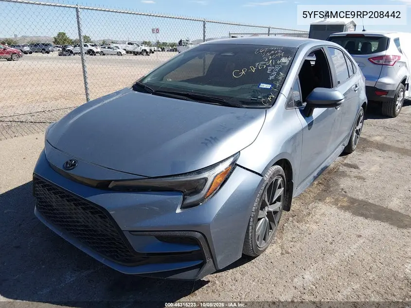 2024 TOYOTA COROLLA VIN 5YFS4MCE9RP208442 — фото 2