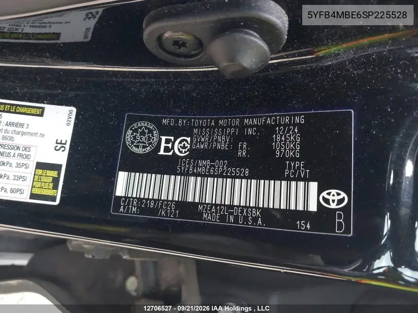 2025 TOYOTA COROLLA VIN 5YFB4MBE6SP225528 — фото 9