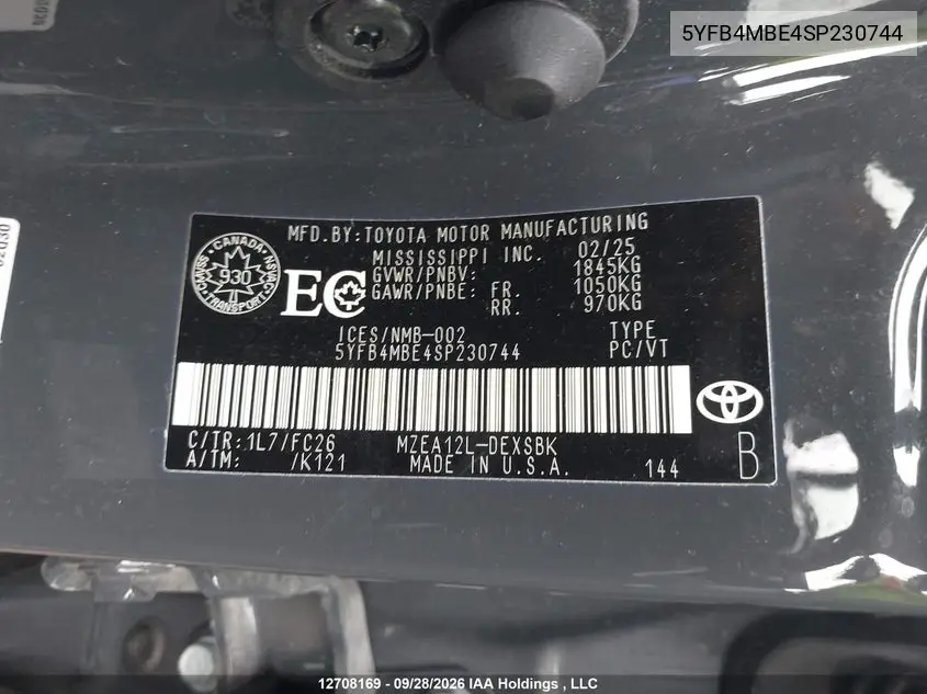 2025 TOYOTA COROLLA VIN 5YFB4MBE4SP230744 — фото 9