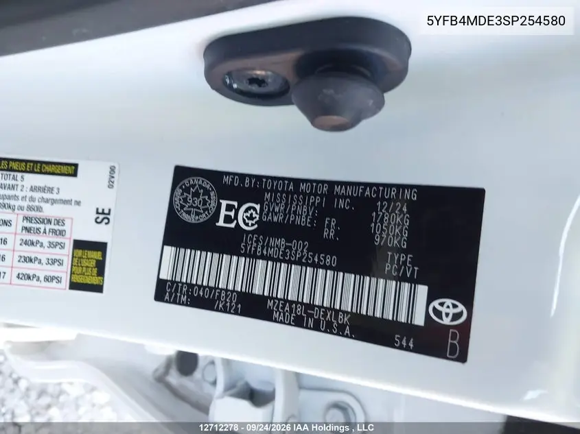 2025 TOYOTA COROLLA VIN 5YFB4MDE3SP254580 — фото 9