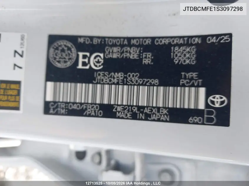 2025 TOYOTA COROLLA VIN JTDBCMFE1S3097298 — фото 19