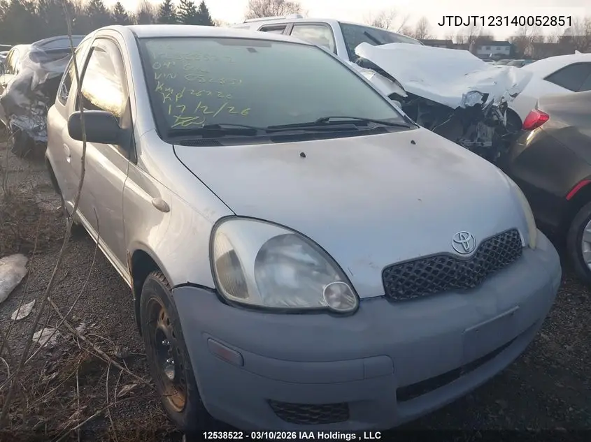 TOYOTA ECHO 2004, VIN JTDJT123140052851