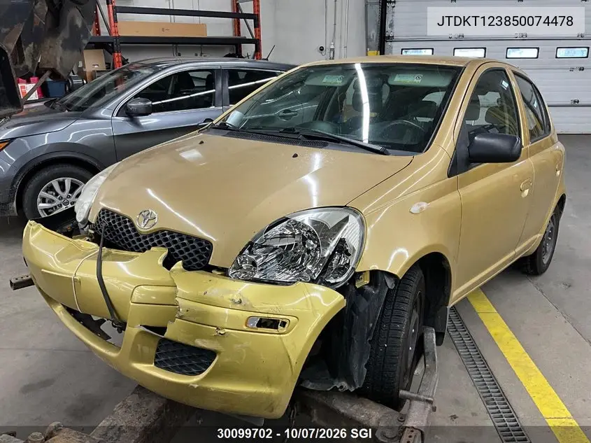 TOYOTA ECHO 2005, VIN JTDKT123850074478