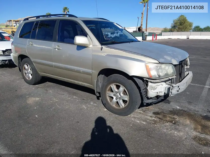 TOYOTA HIGHLANDER 2001, VIN JTEGF21A410014108