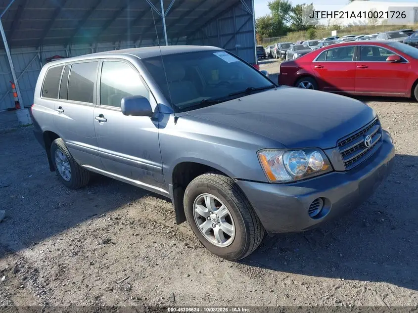 TOYOTA HIGHLANDER 2001, VIN JTEHF21A410021726