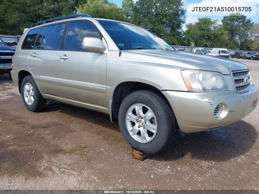 TOYOTA HIGHLANDER 2001, VIN JTEGF21A510015705
