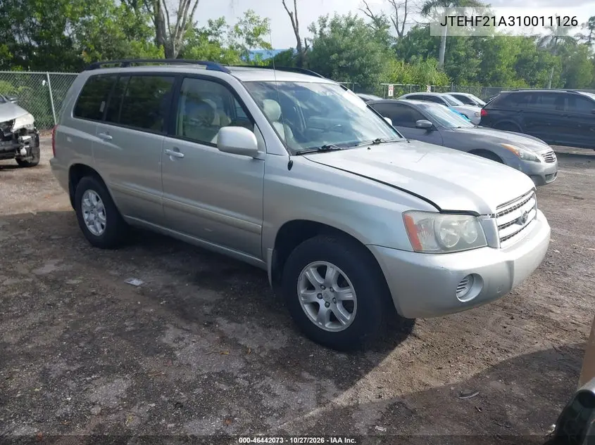 TOYOTA HIGHLANDER 2001, VIN JTEHF21A310012662