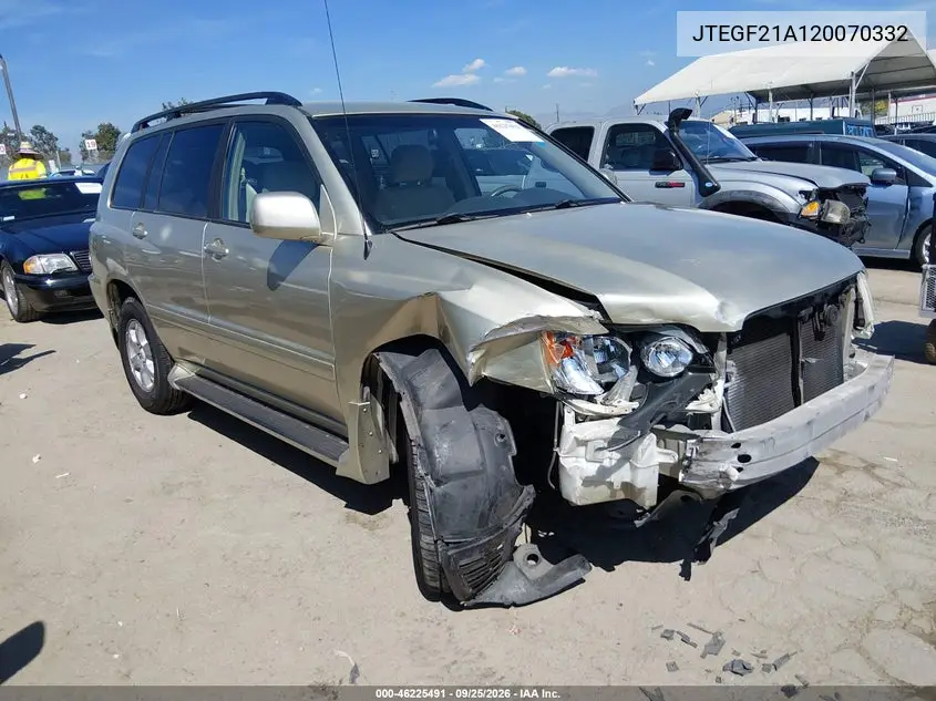 TOYOTA HIGHLANDER 2002, VIN JTEGF21A120070332