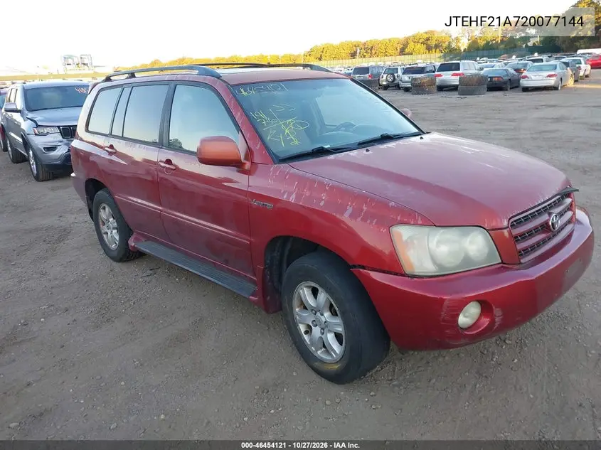 TOYOTA HIGHLANDER 2002, VIN JTEHF21A720077144