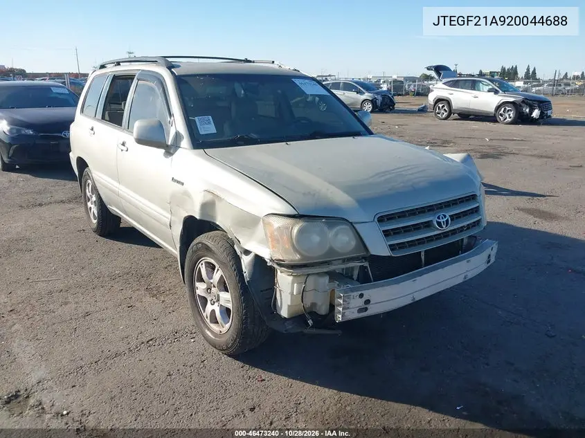 TOYOTA HIGHLANDER 2002, VIN JTEGF21A920044688